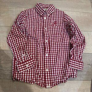 GARB TEAM BOYS MEDIUM 7/8 CRIMSON RED PLAID BUTTON UNIVERSITY OF ALABAMA SHIRT R